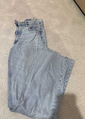 Gri Midi Boy Yırtmaçlı Bol Kesim Kadın Kot Pantolon - Görsel 2