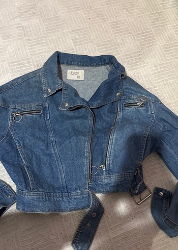 Kadın Kemerli Lacivert Denim Ceket - Görsel 2