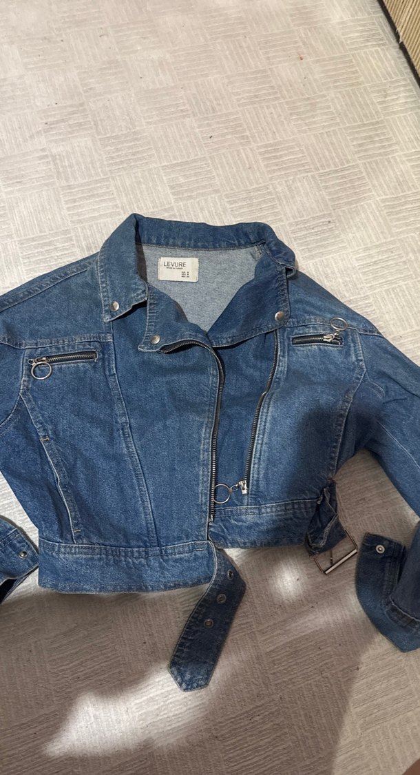 Kadın Kemerli Lacivert Denim Ceket - Görsel 2