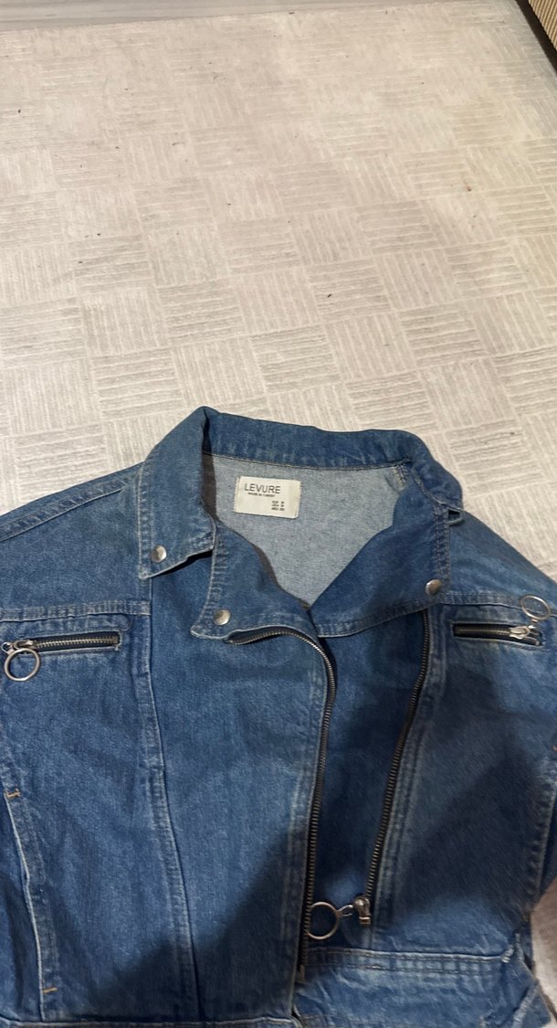 Kadın Kemerli Lacivert Denim Ceket - Görsel 3