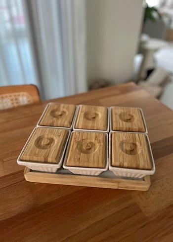  Beden Bambu Kapaklı Bej Kahvaltılık Seti