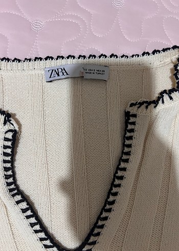 Beyaz V Yaka Örgü Kadın Kazak Zara - Görsel 3