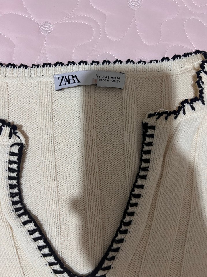 Beyaz V Yaka Örgü Kadın Kazak Zara - Görsel 3