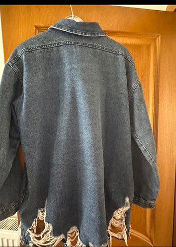Kadın mavi Denim Ceket Düğmeli ve Salaş - Görsel 3