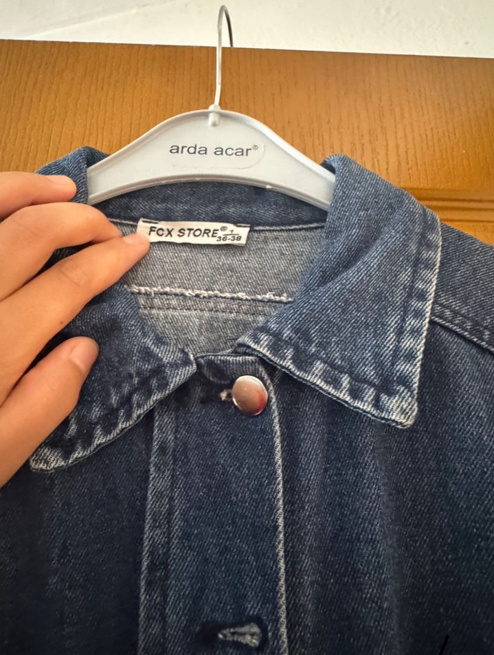 Kadın mavi Denim Ceket Düğmeli ve Salaş - Görsel 2