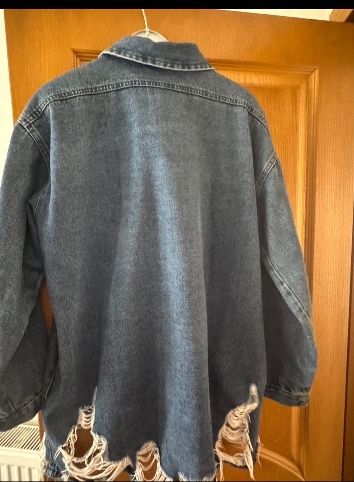 Kadın mavi Denim Ceket Düğmeli ve Salaş - Görsel 3