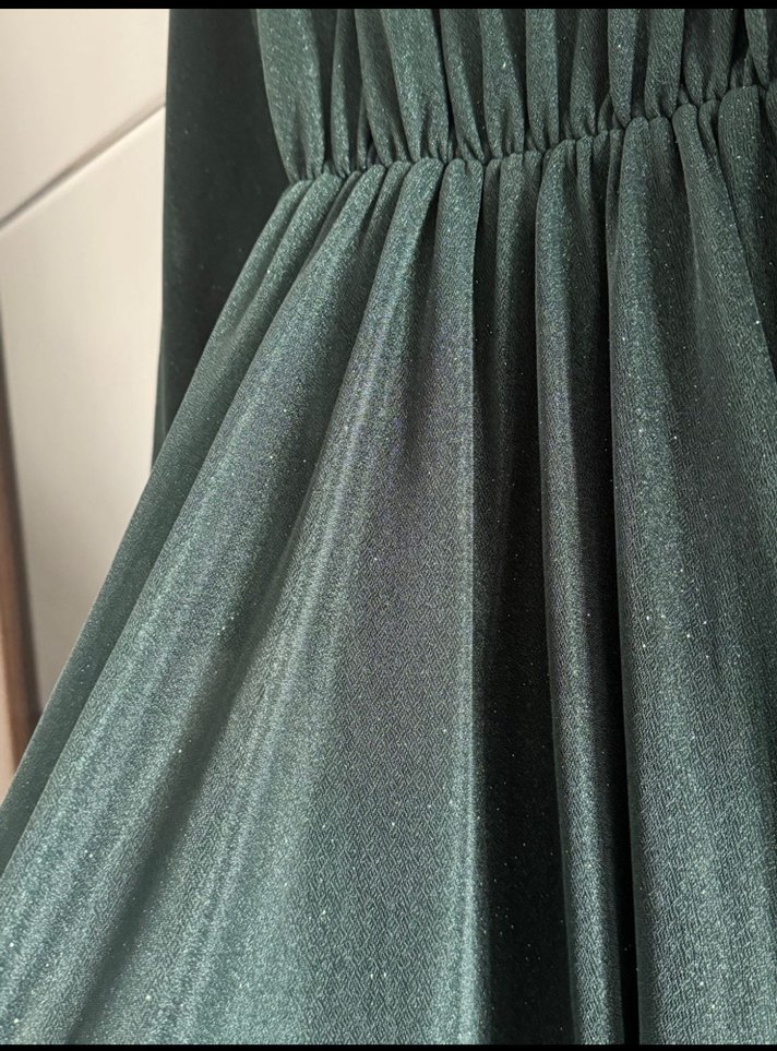 Yeşil Uzun Kollu  simli Kadın Elbise şal hediye - Görsel 2