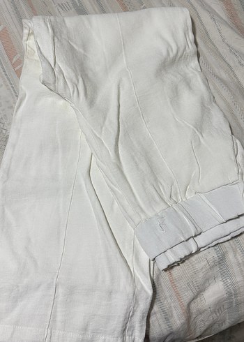 Beyaz Keten Piliseli Midi Kadın Pantolon - Görsel 2