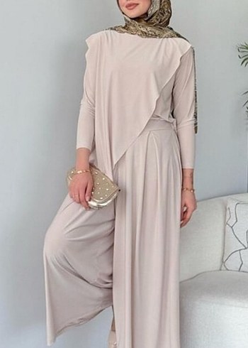Uzun Kollu Bej Kadın Katar candy takım - Görsel 2
