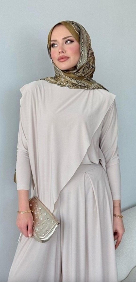 Uzun Kollu Bej Kadın Katar candy takım - Görsel 3