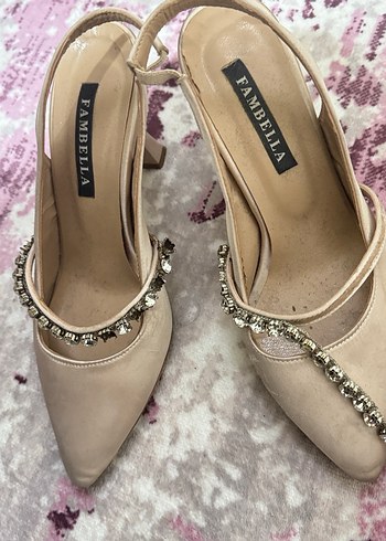 Bej Süet Tokalı Stiletto Kadın Abiye Ayakkabı - Görsel 4