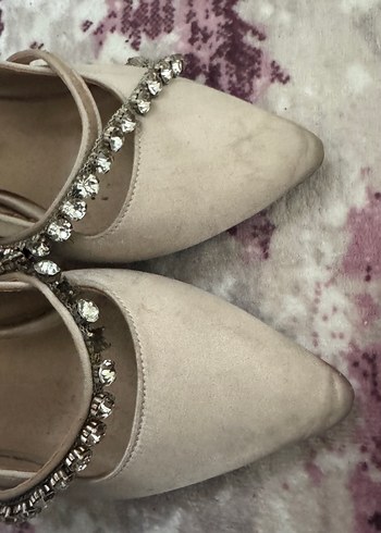 Bej Süet Tokalı Stiletto Kadın Abiye Ayakkabı - Görsel 2