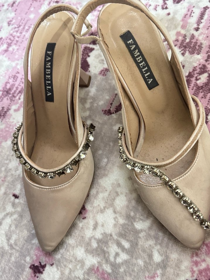 Bej Süet Tokalı Stiletto Kadın Abiye Ayakkabı - Görsel 4