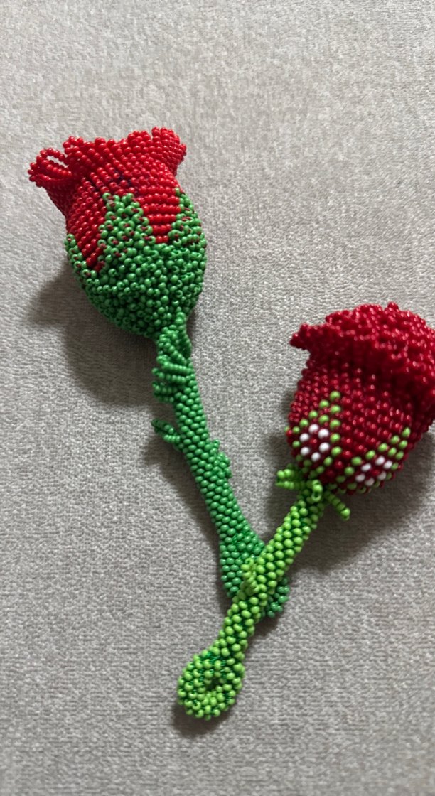 Uzun Renkli Boncuk İşlemeli gül - Görsel 2