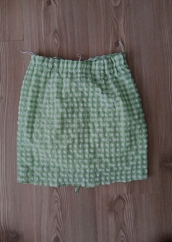 Yeşil Kareli Fırfırlı Midi Keten Etek - Görsel 2