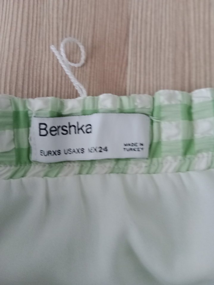 Yeşil Kareli Fırfırlı Midi Keten Etek - Görsel 3