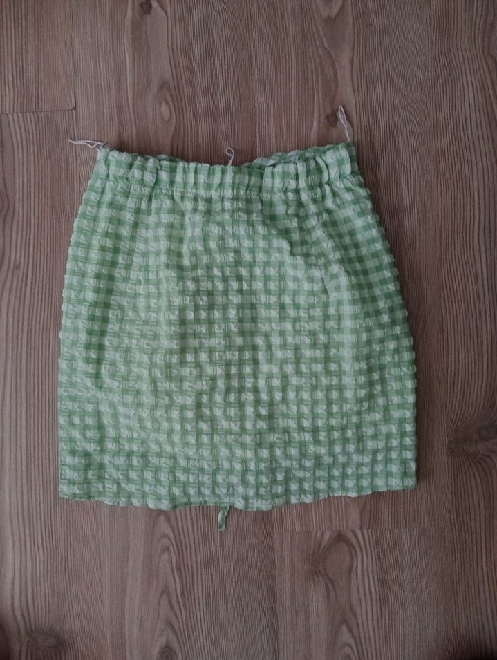 Yeşil Kareli Fırfırlı Midi Keten Etek - Görsel 2