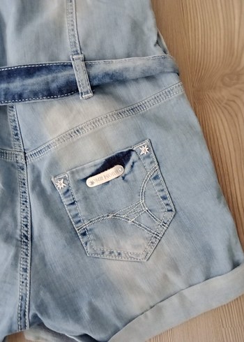 Kadın Mavi Kot Mini Tulum - Görsel 5