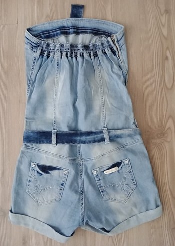 Kadın Mavi Kot Mini Tulum - Görsel 4