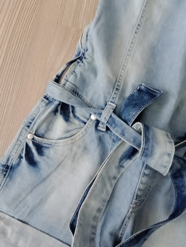 Kadın Mavi Kot Mini Tulum - Görsel 3