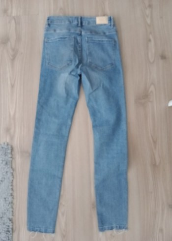 Kadın Mavi Çizgili Elastik Kot Pantolon - Görsel 2