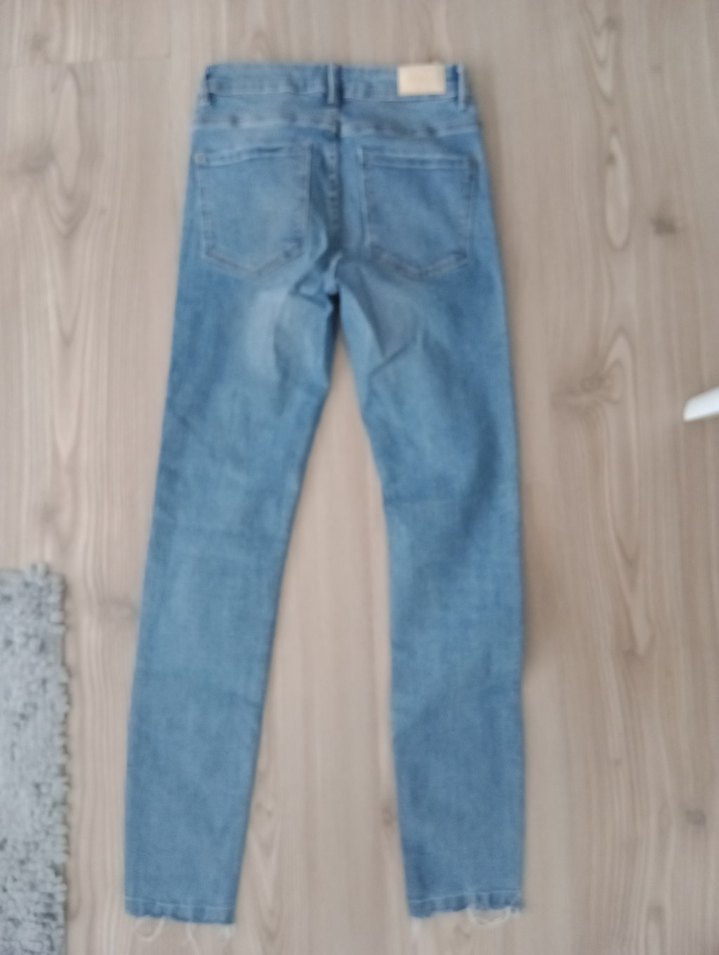 Kadın Mavi Çizgili Elastik Kot Pantolon - Görsel 2