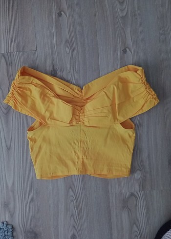 Sarı Keten Pilili Mini Bluz - Görsel 3