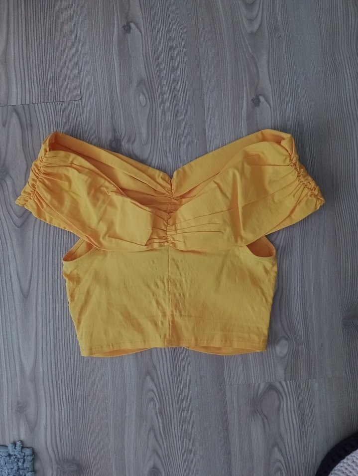 Sarı Keten Pilili Mini Bluz - Görsel 3