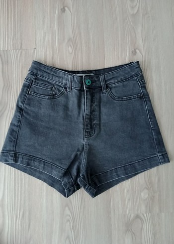 Gri Mini Denim Şort Kadın - Görsel 2