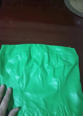 Parlak Yeşil Biker Tarzı Hamile Uzun Etek - Görsel 3