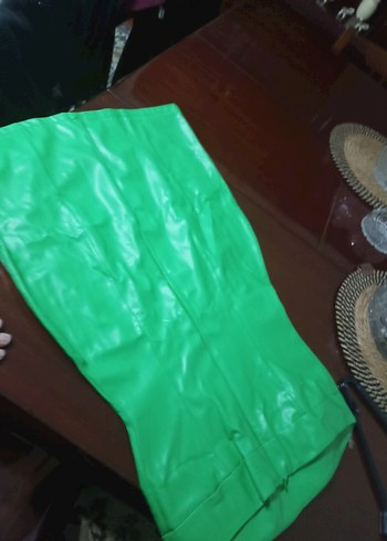 Parlak Yeşil Biker Tarzı Hamile Uzun Etek - Görsel 4