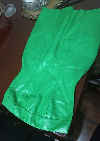 Parlak Yeşil Biker Tarzı Hamile Uzun Etek - Görsel 2