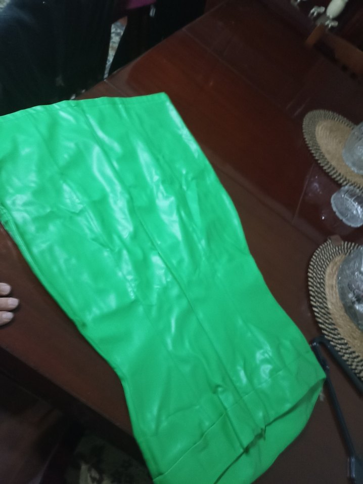 Parlak Yeşil Biker Tarzı Hamile Uzun Etek - Görsel 4