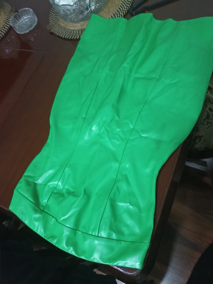 Parlak Yeşil Biker Tarzı Hamile Uzun Etek - Görsel 2