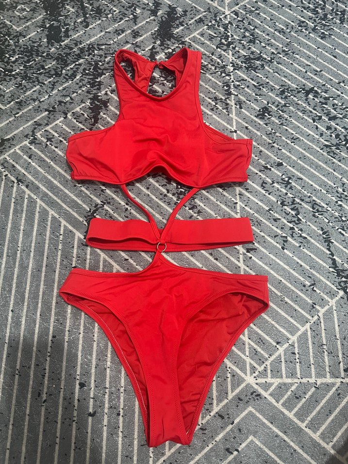 Kırmızı Kemerli Mini Kadın Mayo - Görsel 2