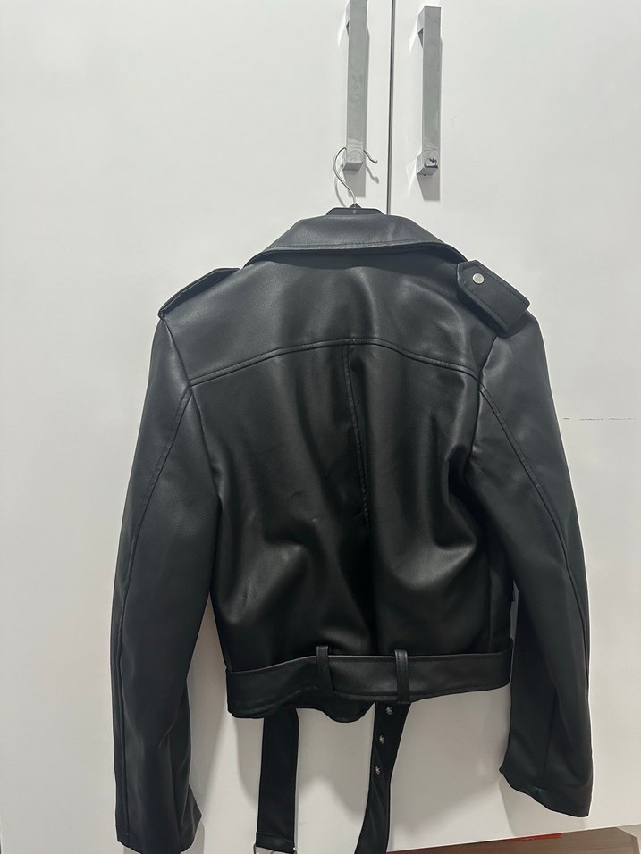 Kadın Siyah Deri Biker Ceket - Görsel 3