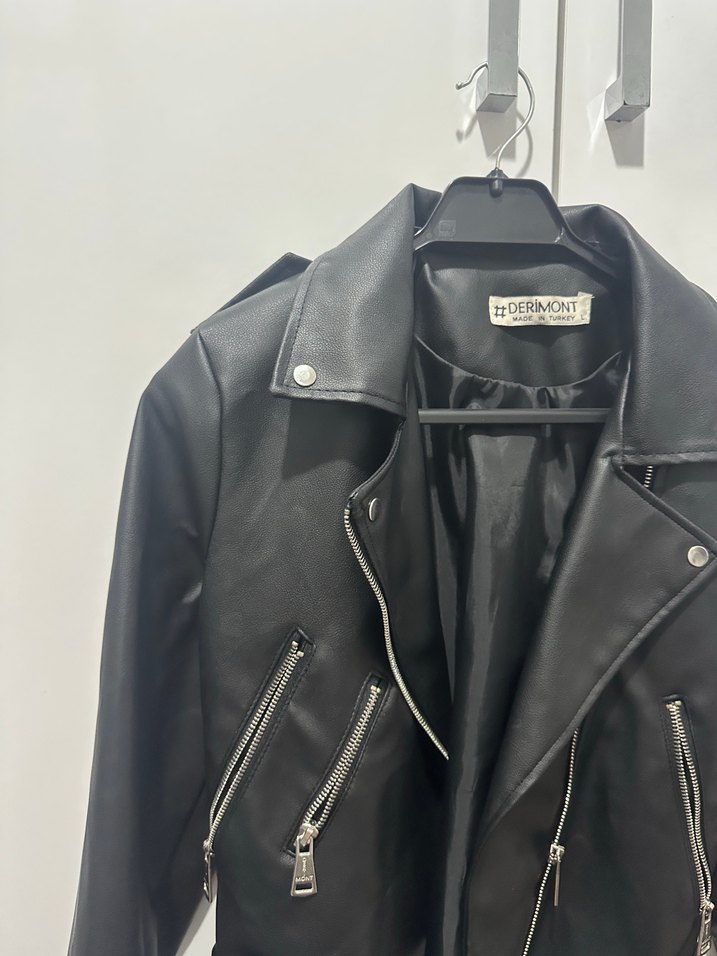 Kadın Siyah Deri Biker Ceket - Görsel 2