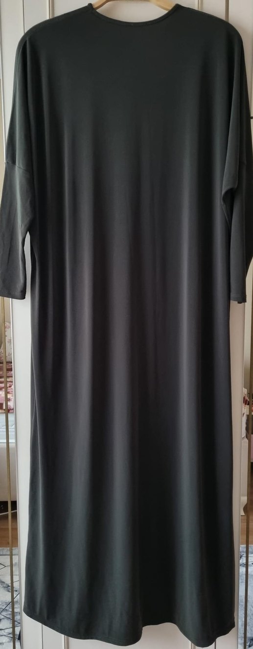 haki renk taşlı elbise penye - Görsel 2