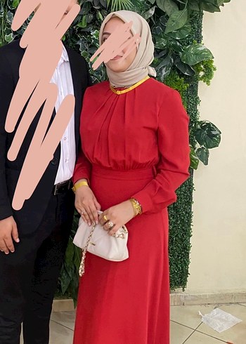 Kırmızı Uzun Kollu Tesettür Abiye - Görsel 2