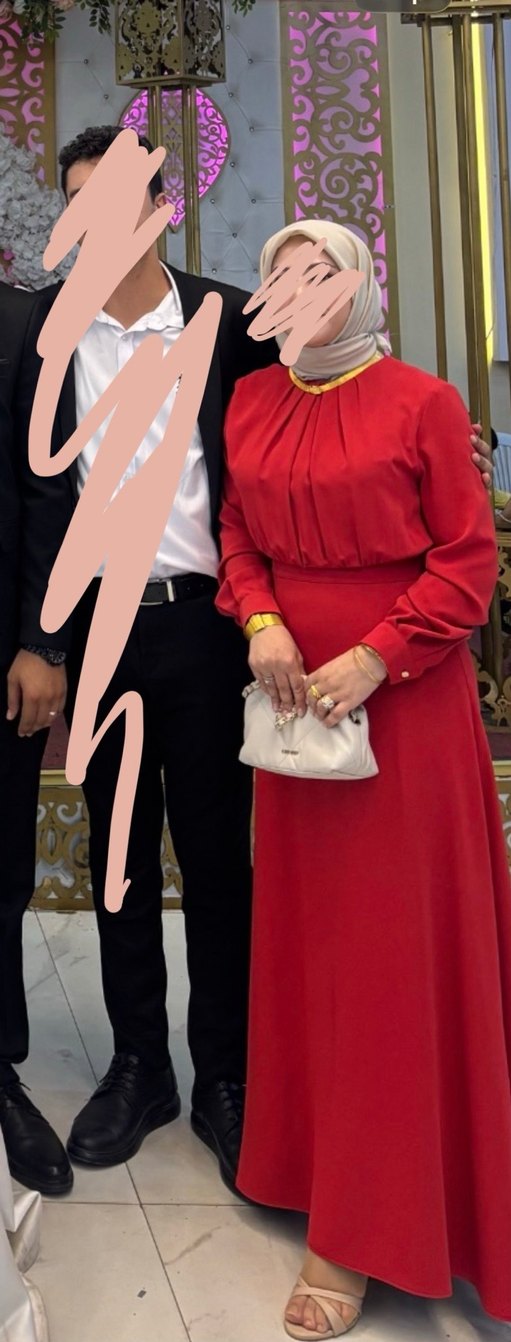 Kırmızı Uzun Kollu Tesettür Abiye - Görsel 3