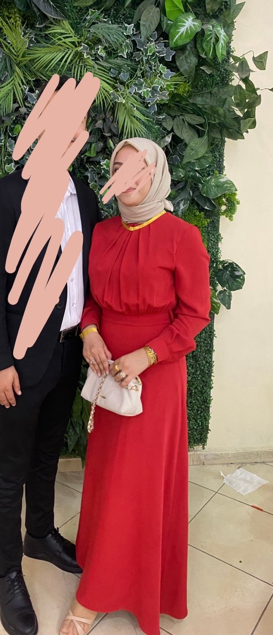 Kırmızı Uzun Kollu Tesettür Abiye - Görsel 2