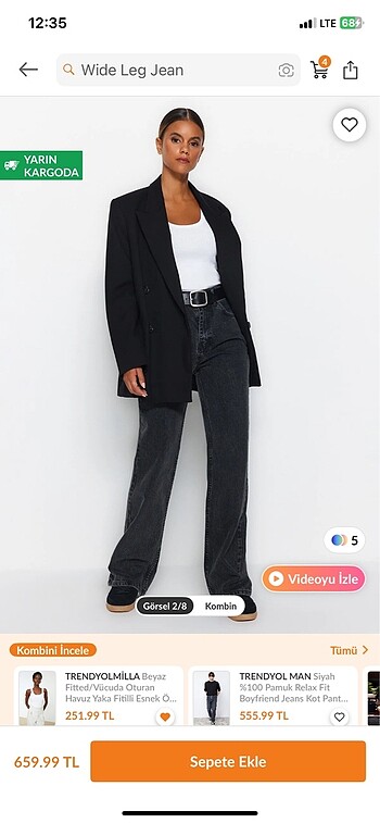 Trendyol & Milla Antrasit wideleg jean
