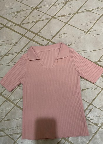 Pembe V Yaka Kısa Kollu Triko bluz