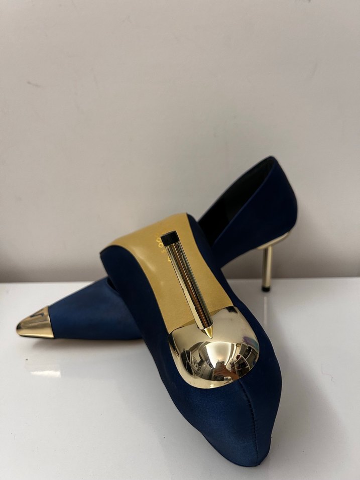 Petrol Süet Stiletto Metal Uçlu Topuklu - Görsel 2