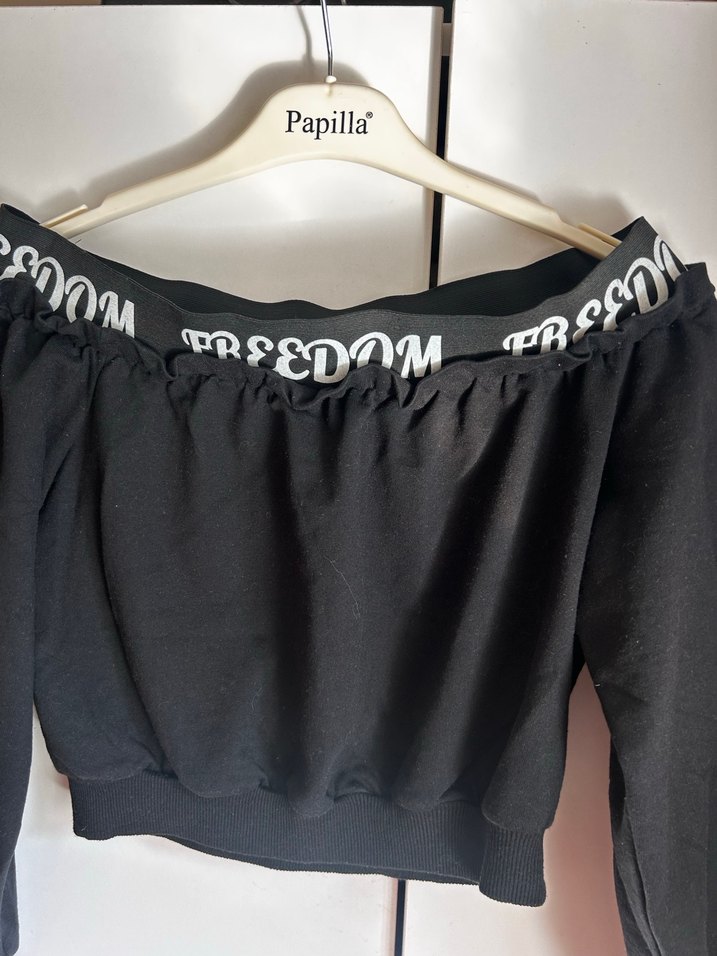 Siyah Kemerli Uzun Kollu Crop Sweatshirt - Görsel 2