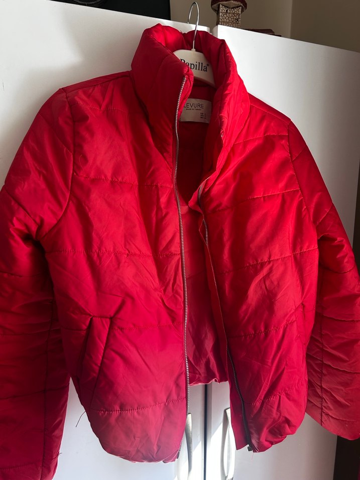 Kırmızı Kadın Fermuarlı Midi Mont - Görsel 2