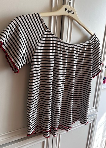Kadın  Çizgili Kısa Kollu Bluz - Görsel 2