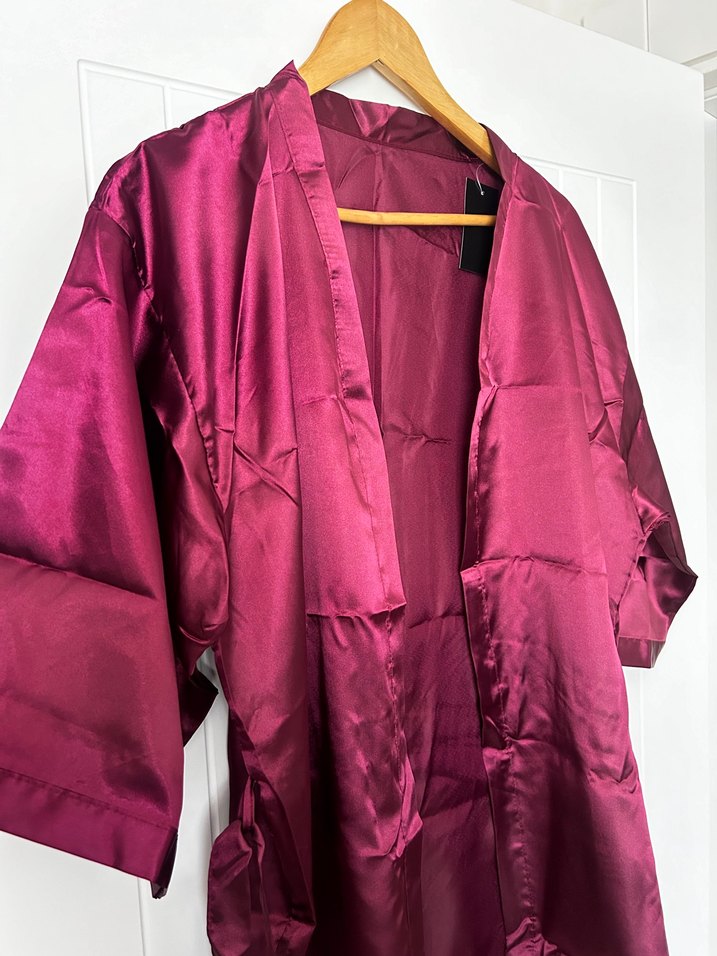 Bordo Midi Saten Kadın Sabahlık - Görsel 2