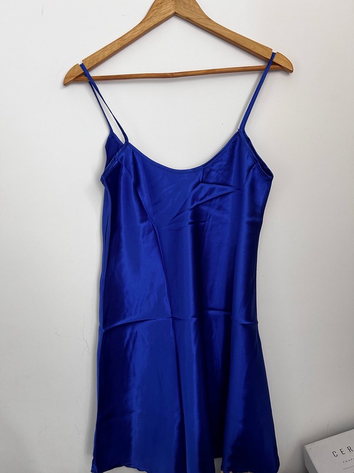 Uzun Kollu Parlak lacivert Saten Kadın Pijama Takımı - Görsel 2