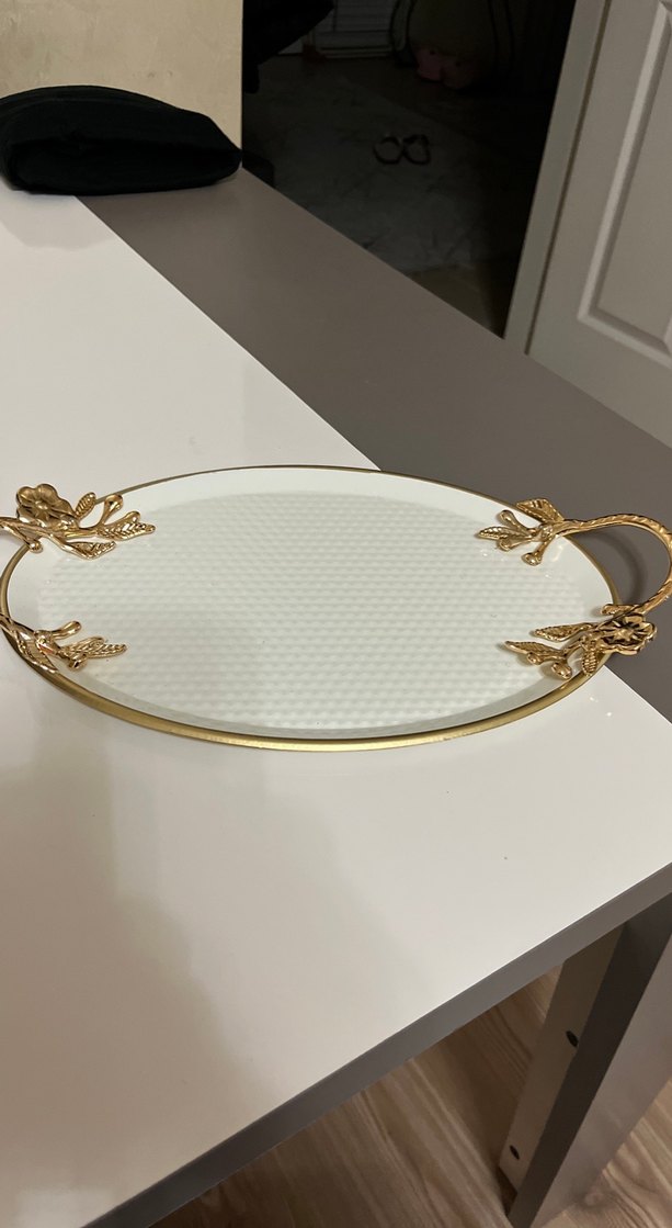 Beyaz Yılan Derisi Desenli Modern Klasik Tepsi - Görsel 2